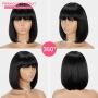Perruque Brésilienne Bob naturels Remy avec frange lisse taille courte